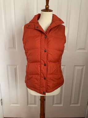 Lands' End Orange Puffer Vest Down Snap Quilted Pockets Women's XS Regular
